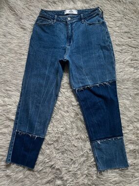 Hollister Blue Women’s Curvy  High Rise Mom Jean Patchwork Jeans Size 9R W29 L27